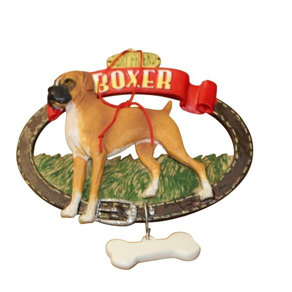 Best Friend Boxer Dog Hanging Ornament w/Red Ribbon & Bone Charm Approx 5" x 4.2 - Picture 4 of 4